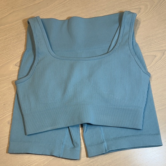 Light Blue Ribbed Workout Set - Picture 1 of 3